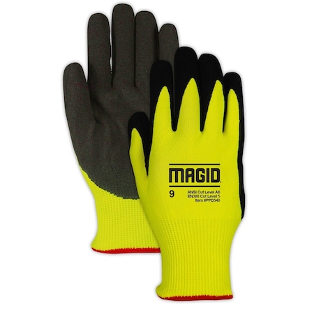 Magid Coated Gloves, Sandy Nitrile, 4 Abrasion Level, Hi-Viz Yellow, 1 PR PPD540-12